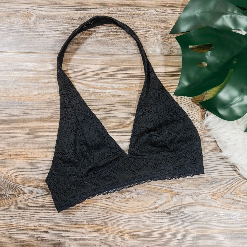 Black lace halter bralette